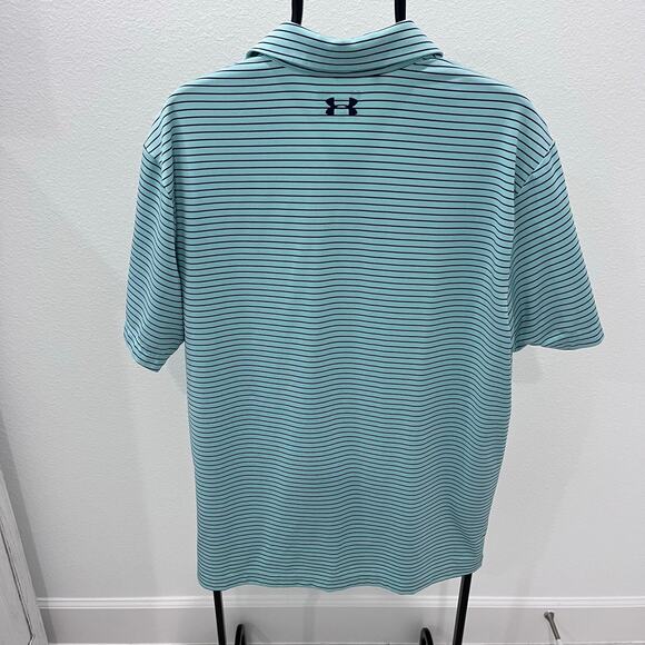 Under Armour Men's LG Seamfoam & Black Striped Loose Fit Polo Shirt - Picture 3 of 5